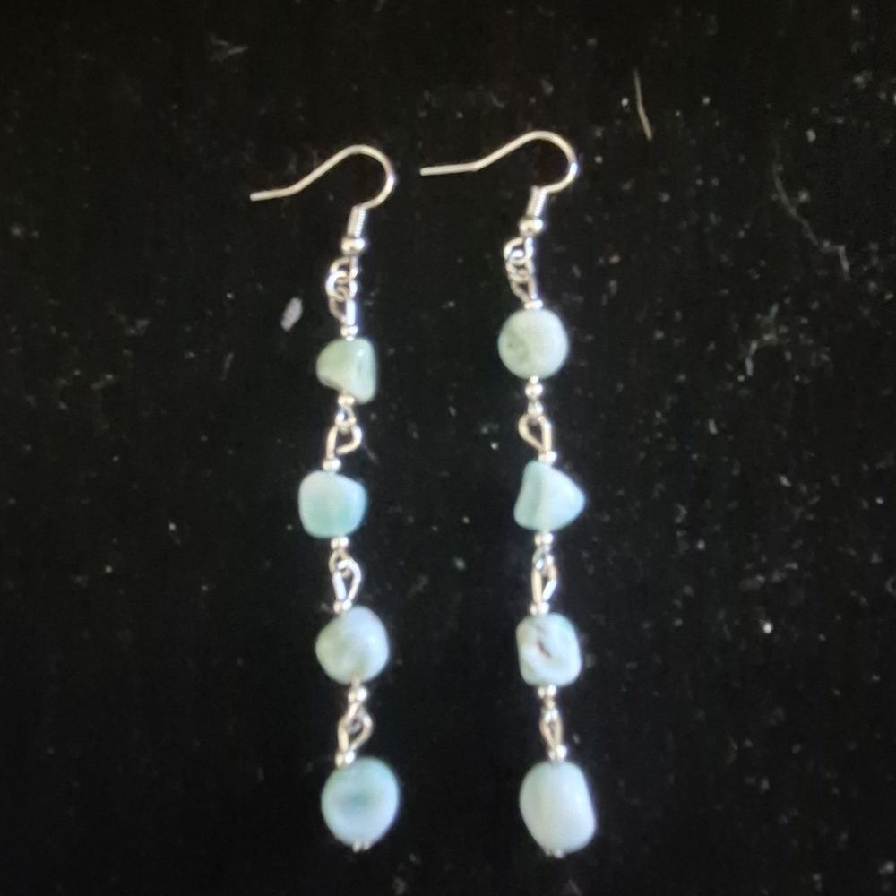 Larimar And Stainless Steel Dangle Earrings